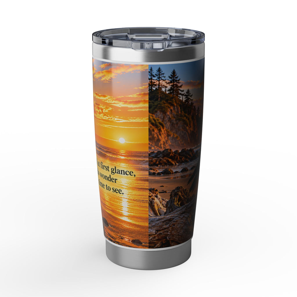 Vagabond Sunset Raven 20oz Tumbler — Pacific Coast Scenic Travel Mug with Inspirational Quote