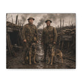 World War I Soldiers & Dogs Matte Canvas Print — Vintage Trench Photo Wall Art