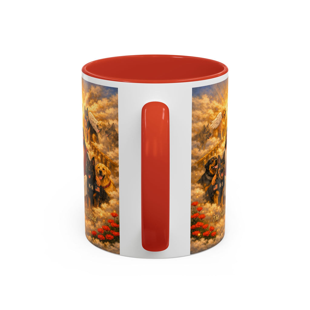 Christian Dog Memorial Coffee Mug — “The Fallen Are Lifted” Accent 11/15oz
