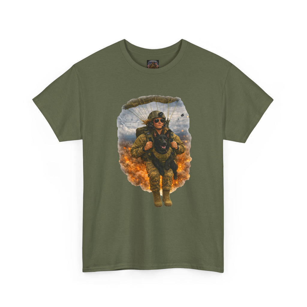 Parachute Trooper Graphic Tee — Military Jump Woman Soldier Design