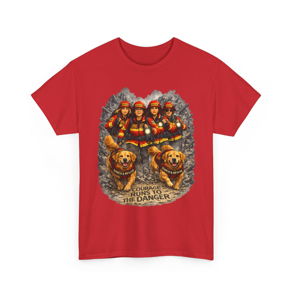 Firefighter Rescue Crew T‑Shirt — Courage Runs to the Danger Graphic Tee