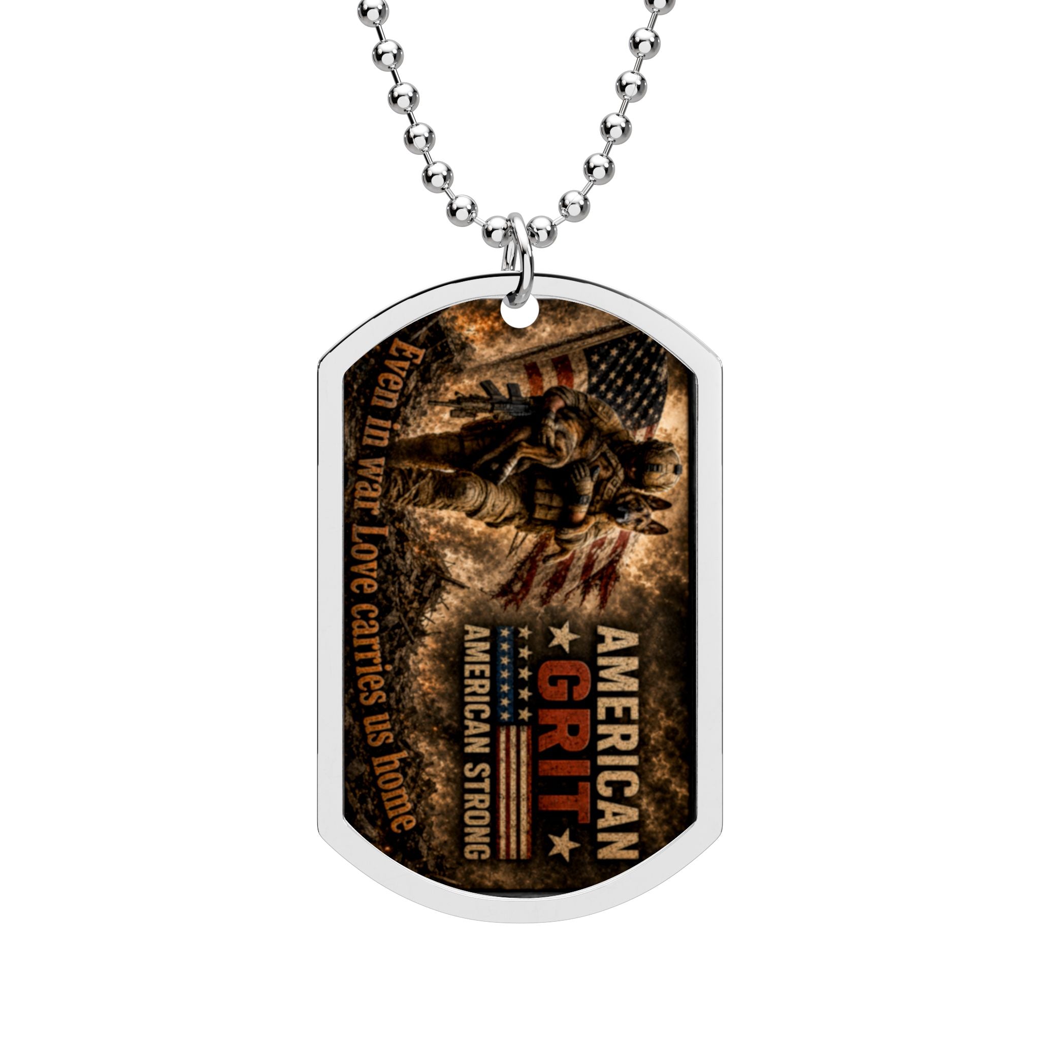 American Grit Military Dog Tag Necklace - Patriotic K-9 Tribute Veteran Gift