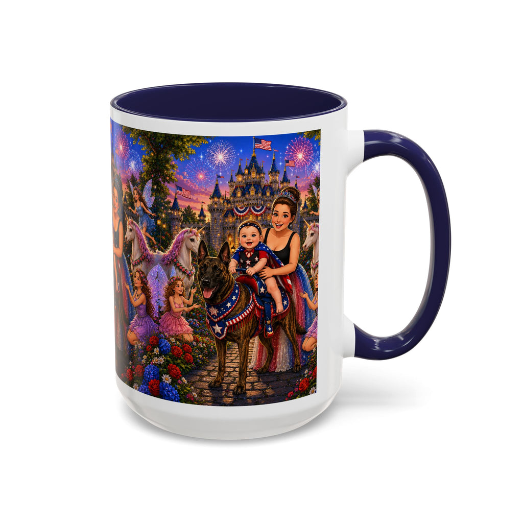 Patriotic Fairy Tale Coffee Mug — Family Castle, Fireworks & Unicorns