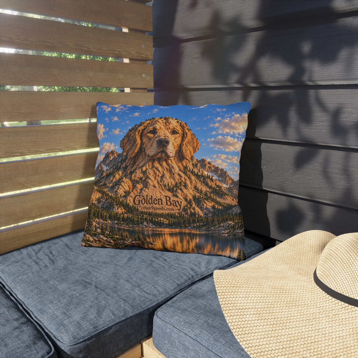 Golden Retriever Lakeside Outdoor Pillow