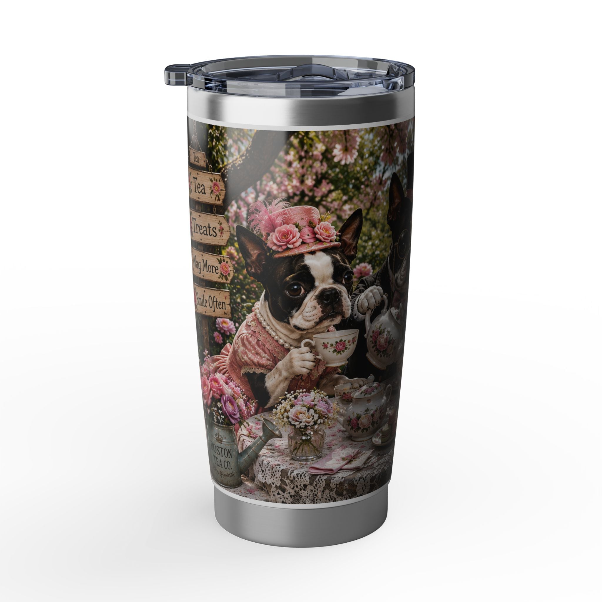 Boston Terrier Tea Party 20oz Tumbler — Cute Dog Travel Mug
