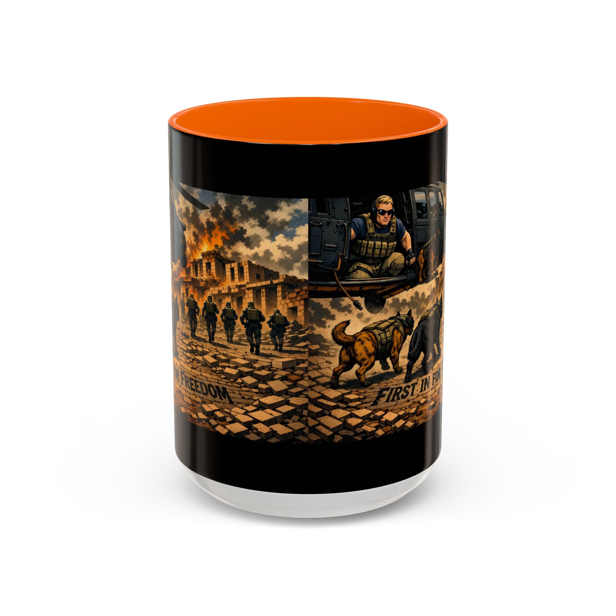 Military K9 Coffee Mug — 'First In for Freedom' Accent Ceramic Mug