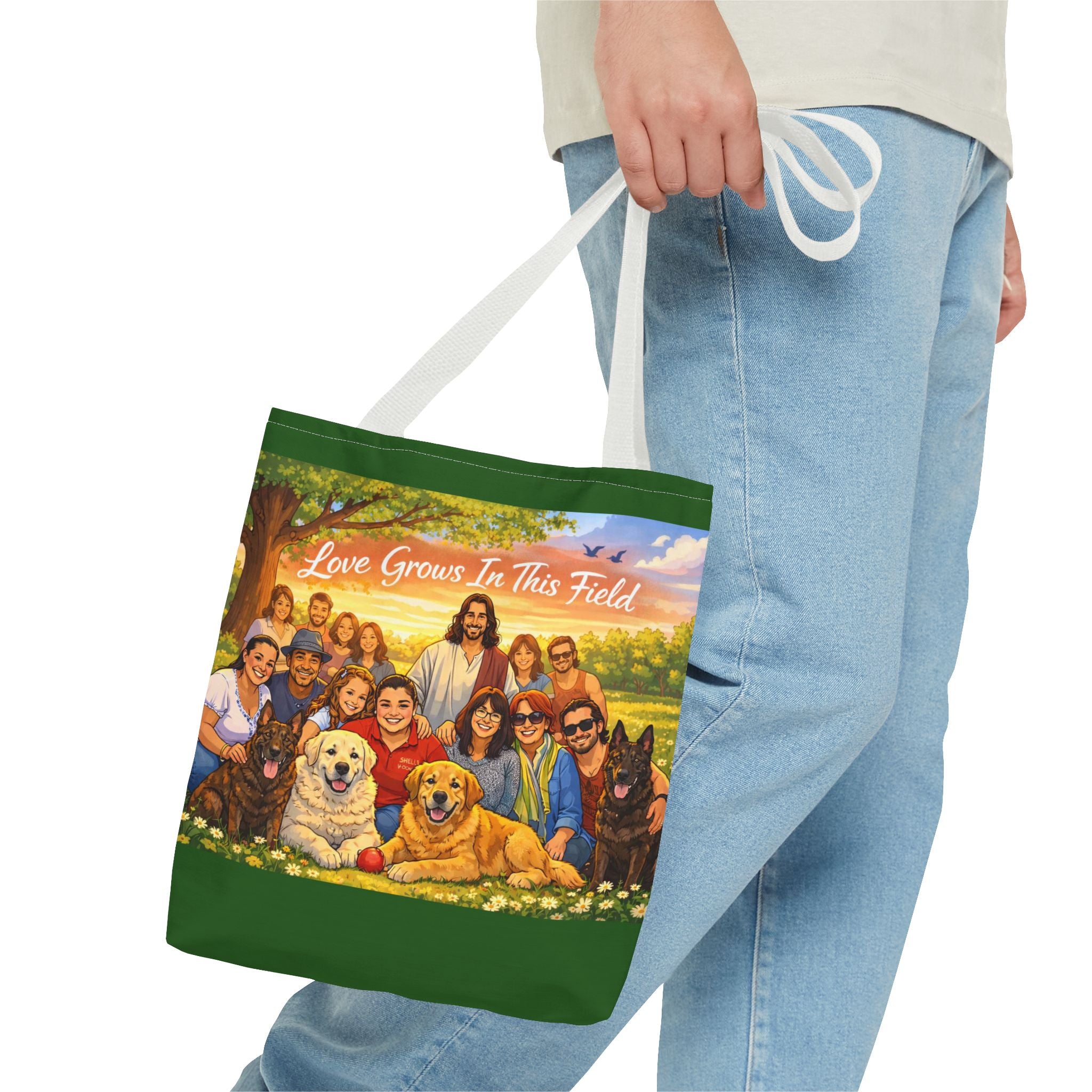 Love Grows In This Field Tote Bag — Jesus & Dogs Inspirational Art Tote