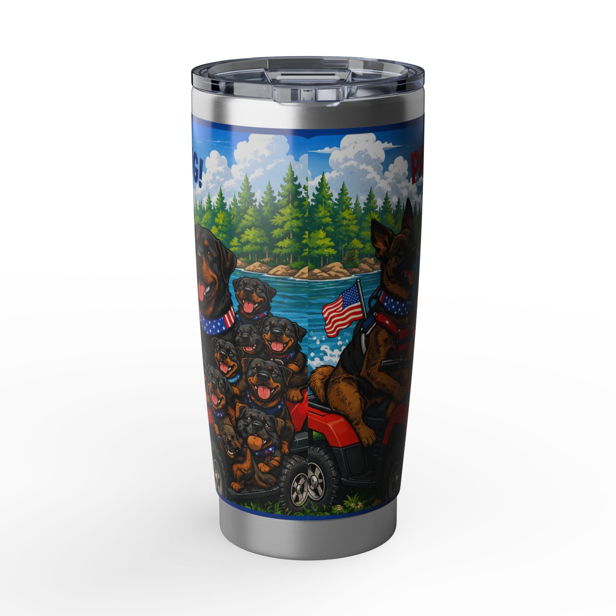 Patriotic German Shepherd 20oz Tumbler - "Strong Summer" Boat & Lake Design