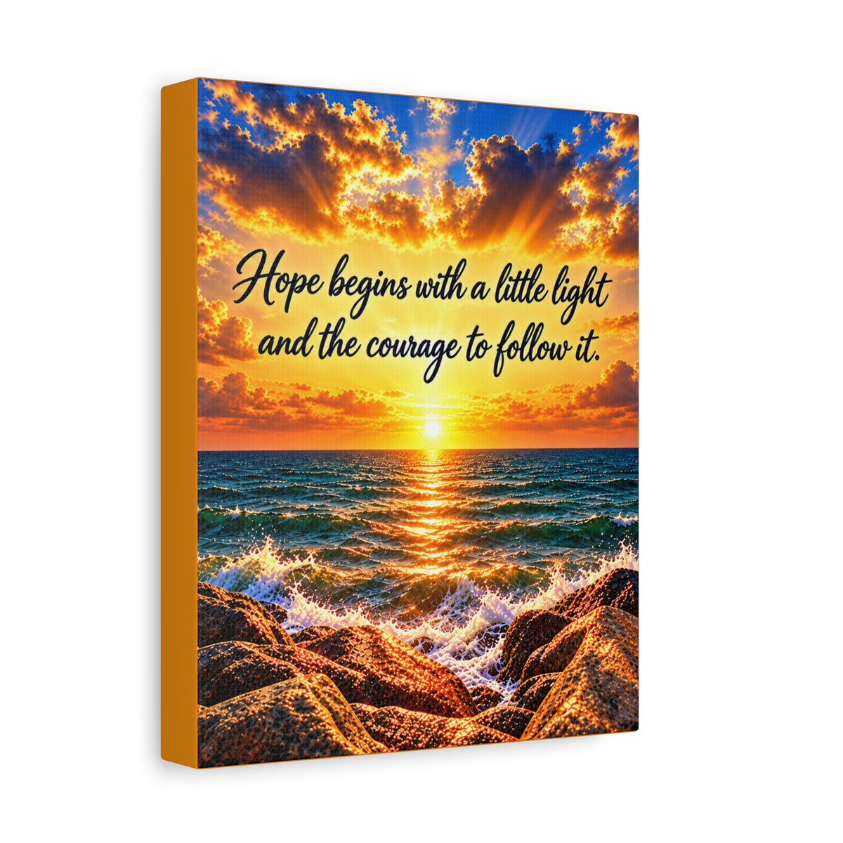 Hope Begins Canvas Wall Art – Inspirational Sunset Ocean Quote
