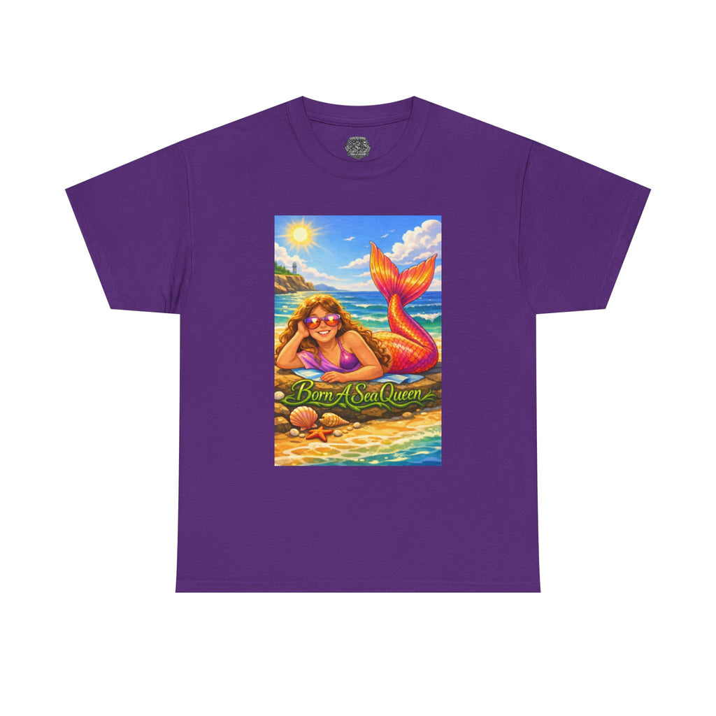 Mermaid Beach T‑Shirt – “Born of Sea/Queen” Colorful Retro Summer Tee