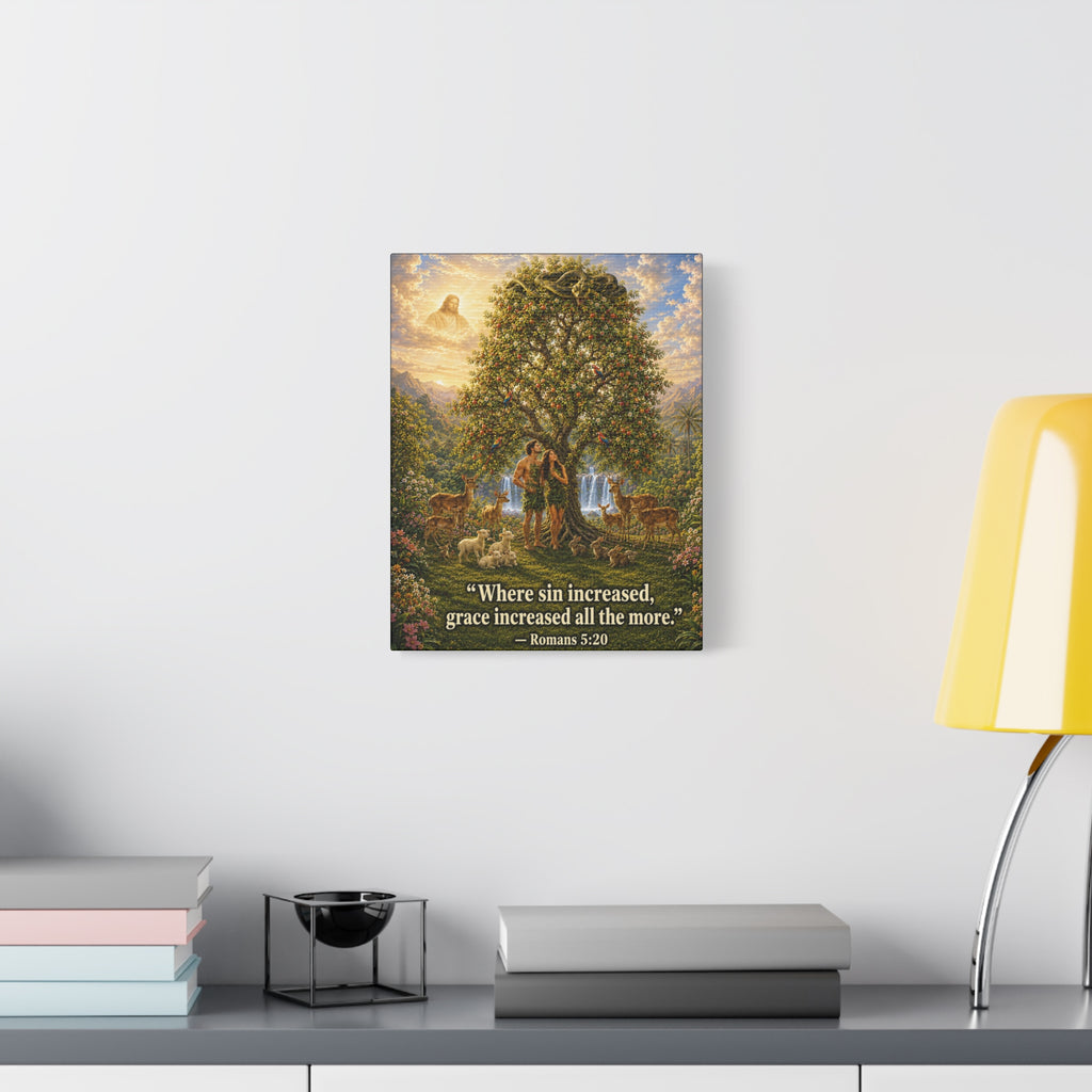 Adam and Eve Garden Canvas Wall Art – Biblical Paradise Stretched Matte Canvas