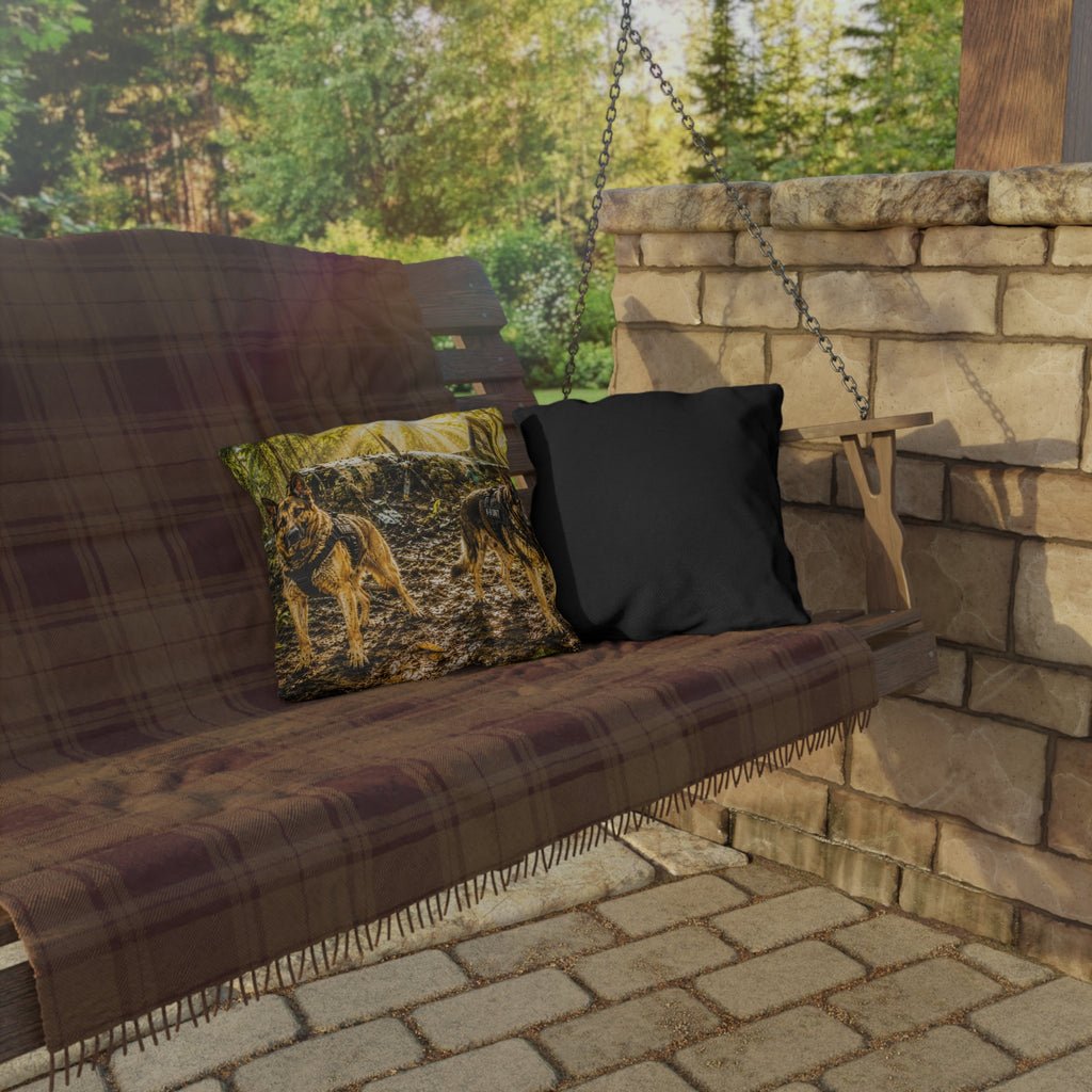 K-9 German Shepherds in Forest Sunlight Outdoor Pillow — K9 Dog Plane Rescue  Decor