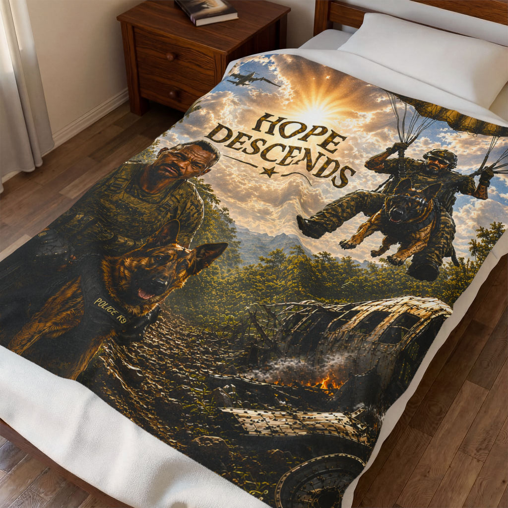 Hope Descends Military Paratrooper & K9 Velveteen Plush Blanket
