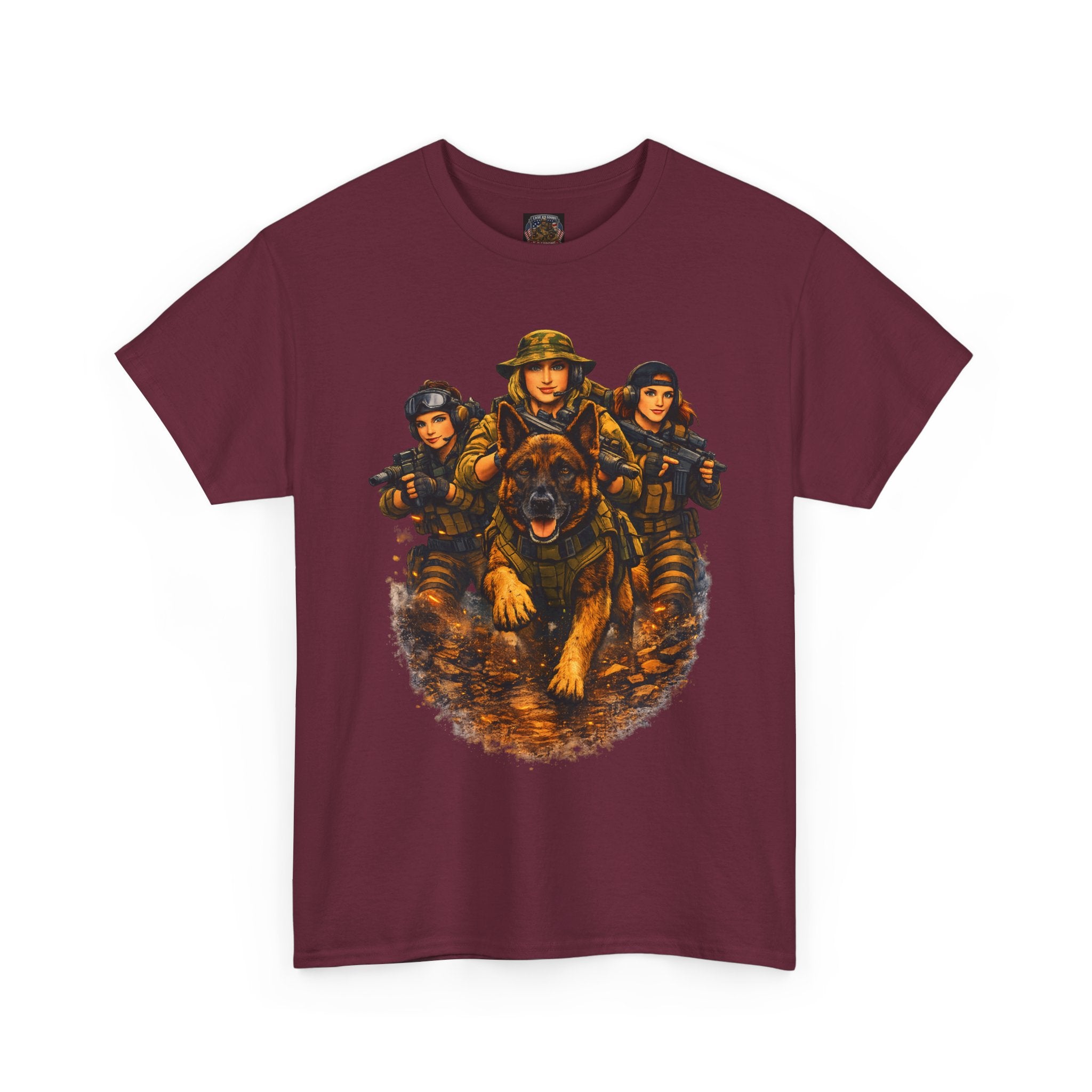 Military Women Portrait T-Shirt — Female Soldier K-9 Squad Graphic Tee