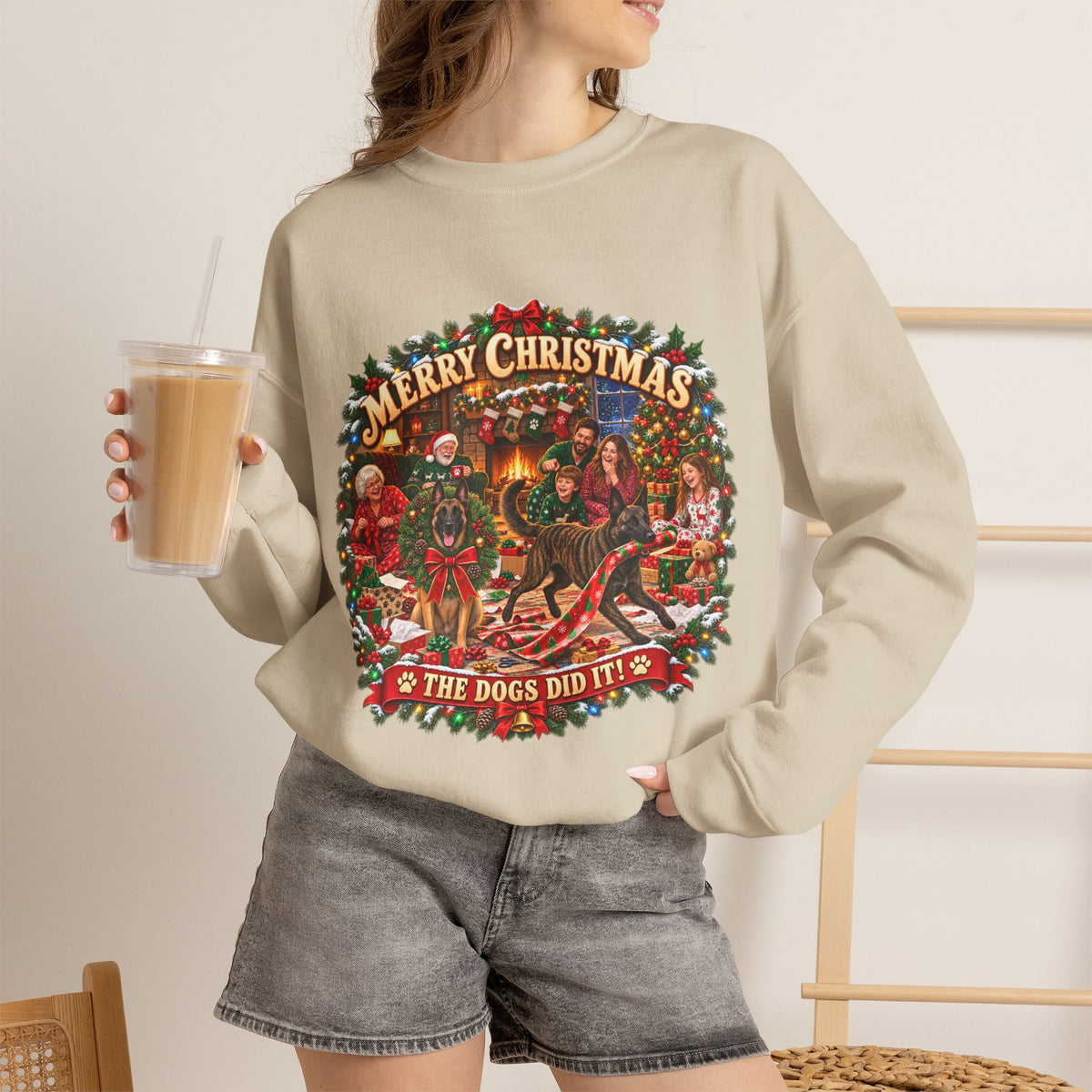 Christmas Sweatshirt — "Merry Christmas the Malinois Dogs Did It" Holiday Crewneck
