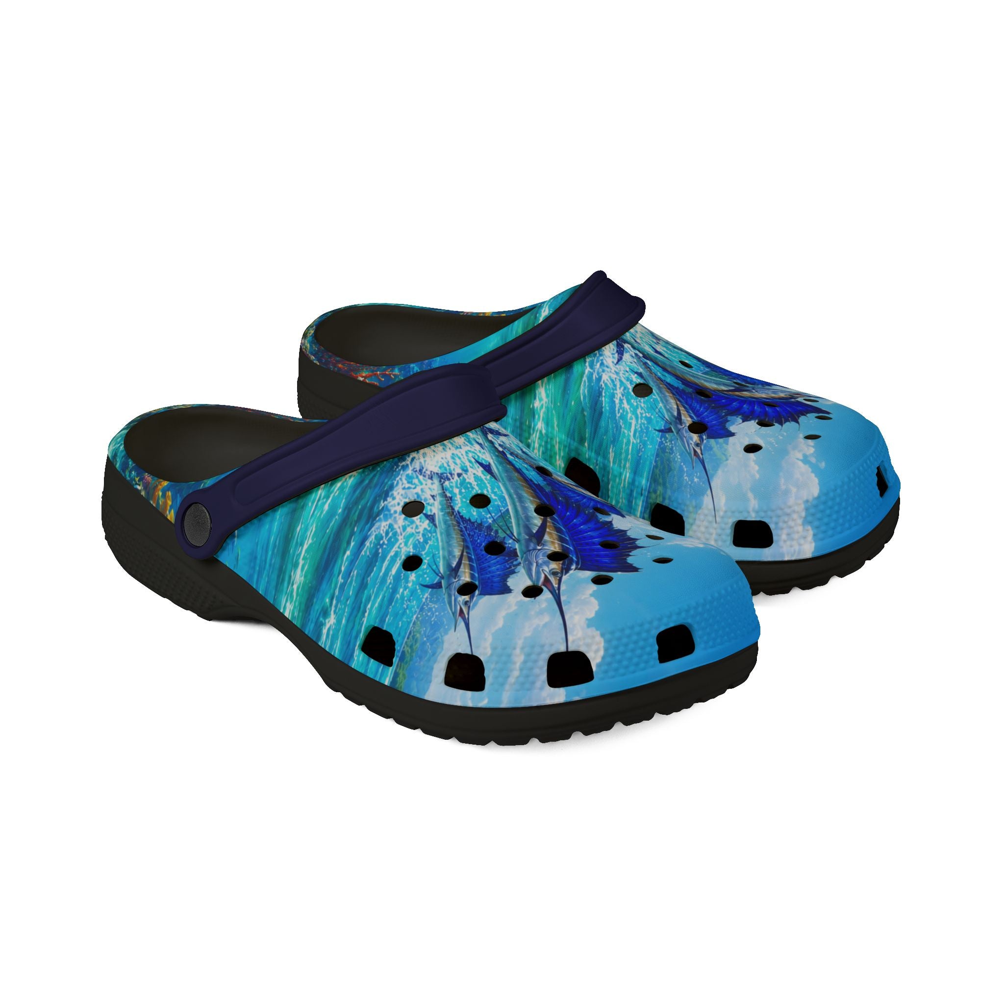 Sail Fish Blue Ocean Reef EVA Foam Clogs — Waterproof Garden & Beach Shoes