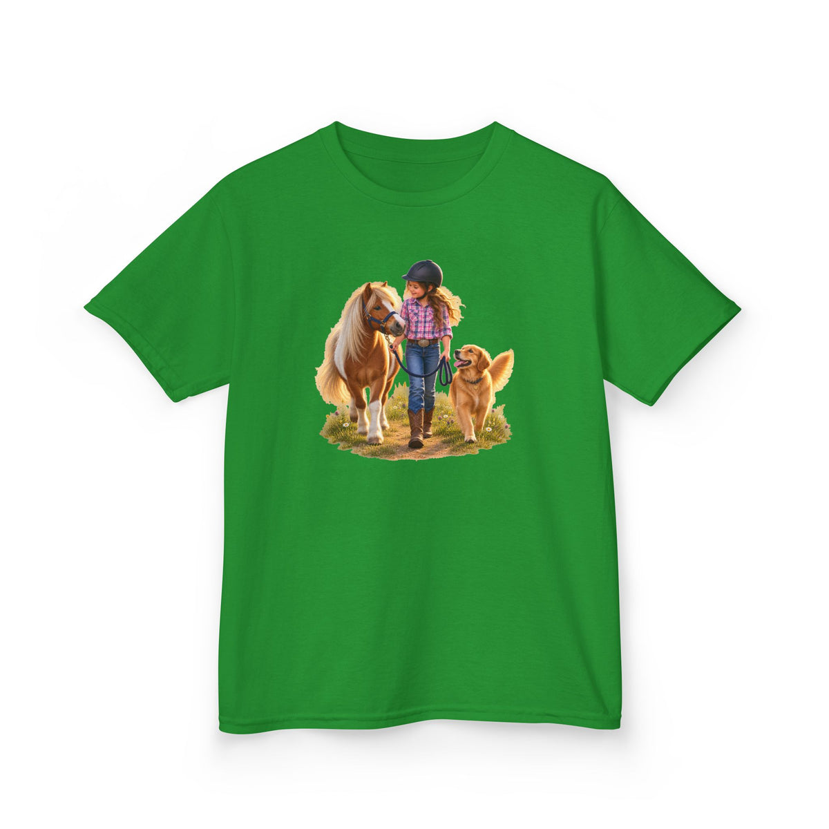 Kids Tee — Little Rider with Pony & Dog Illustration