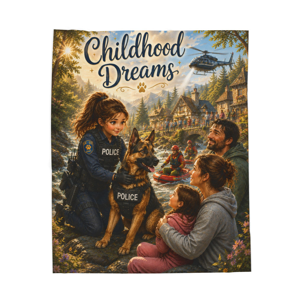 Childhood Dreams Velveteen Plush Blanket – Police K9 Family Scenic Throw