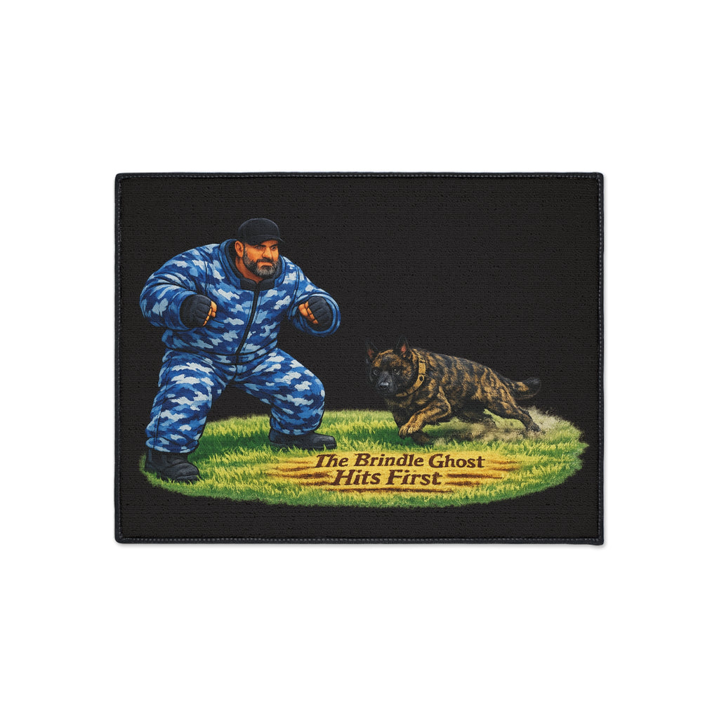 Heavy Duty Floor Mat — 'The Brindle Ghost Hits First' K9 Training Doormat
