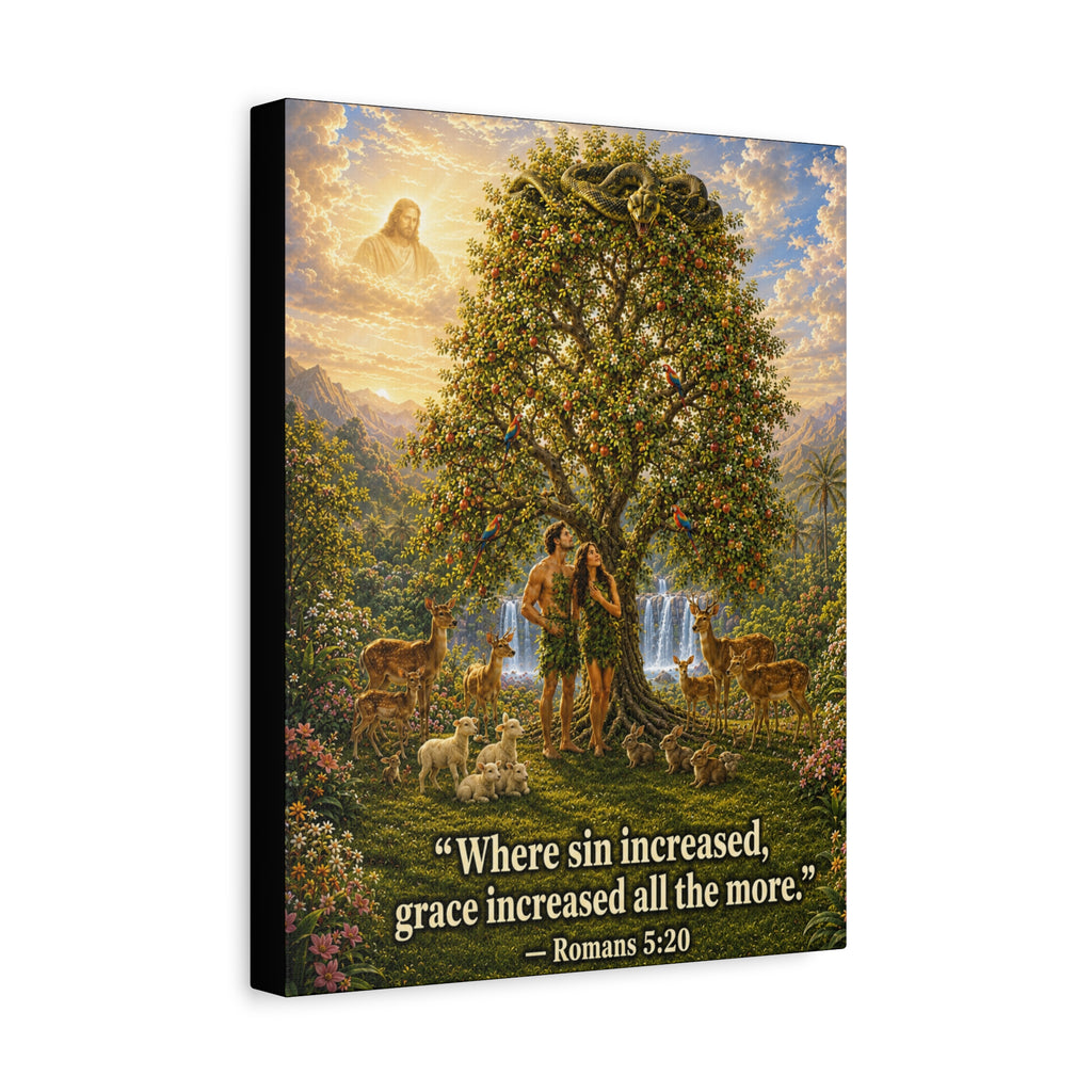 Adam and Eve Garden Canvas Wall Art – Biblical Paradise Stretched Matte Canvas