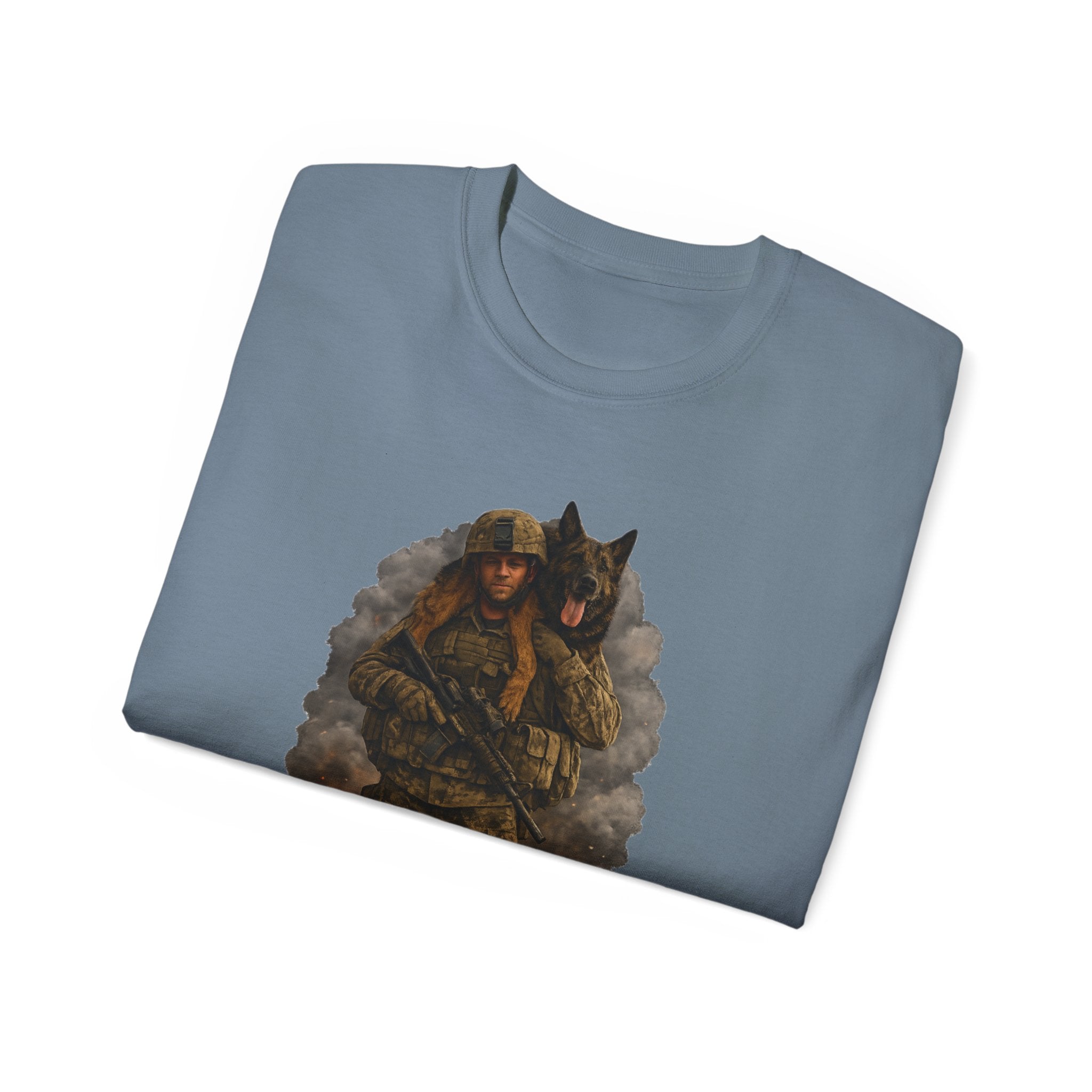 Soldier & K9 Camouflage T-Shirt — Military Veteran Tribute Tee