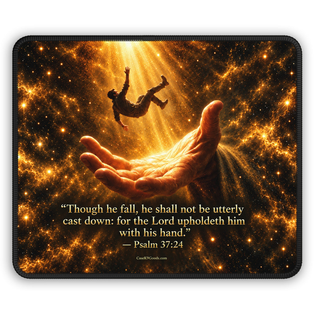Inspirational Psalm 37:24 Gaming Mouse Pad — ‘Though He Fall…’ Spiritual Desk Mat