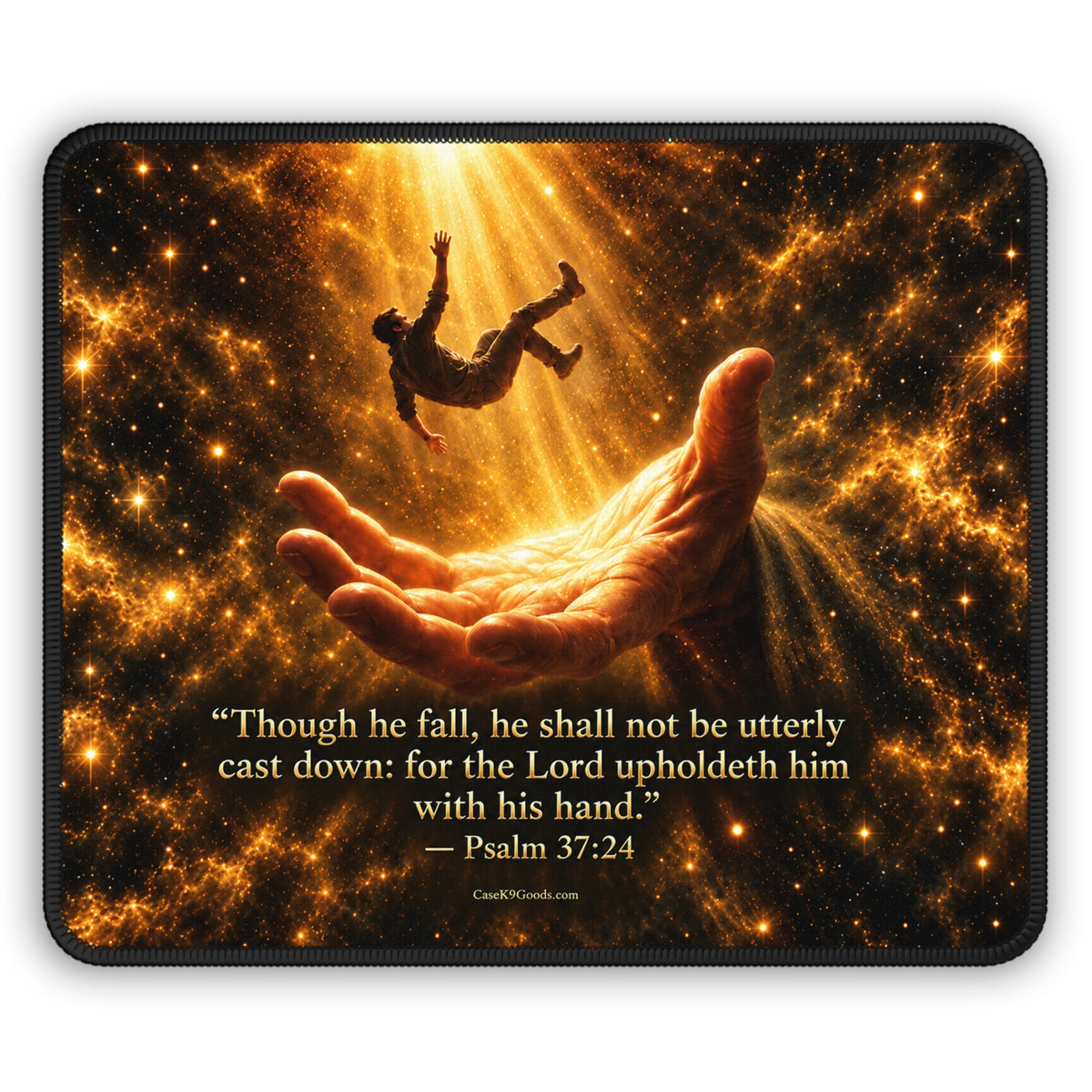 Inspirational Psalm 37:24 Gaming Mouse Pad — ‘Though He Fall…’ Spiritual Desk Mat