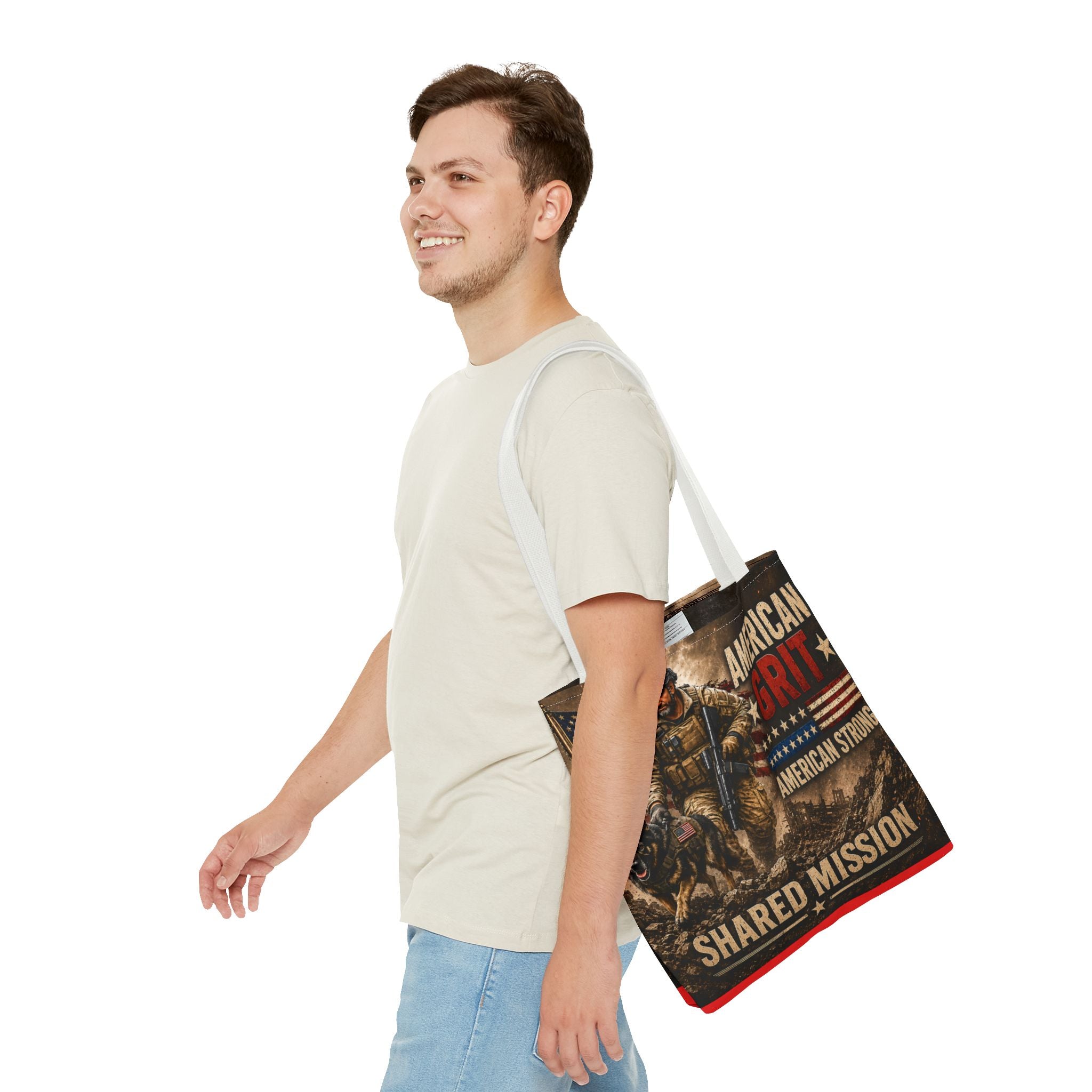 American Grit Military Tote Bag - "Shared Mission" Patriotic Veteran Flag Design