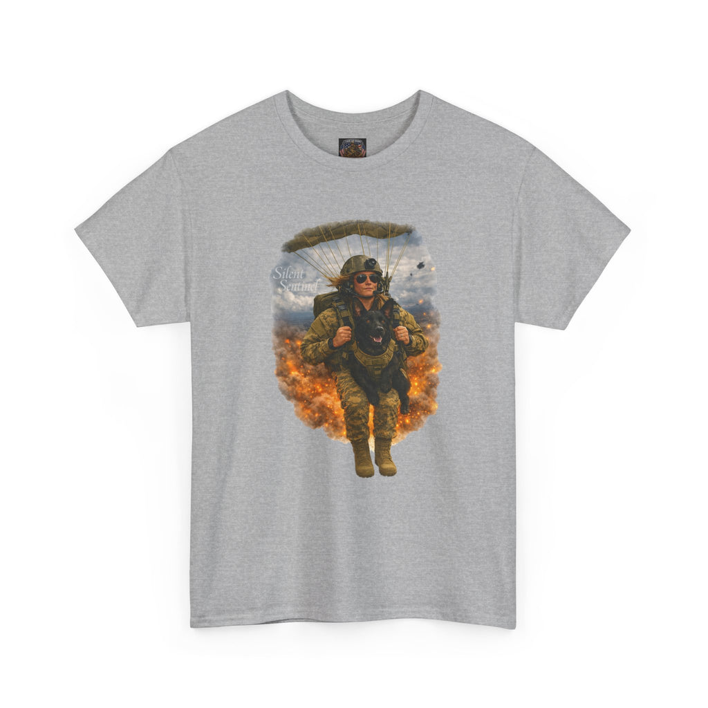 Parachute Trooper Graphic Tee — Military Jump Woman Soldier Design