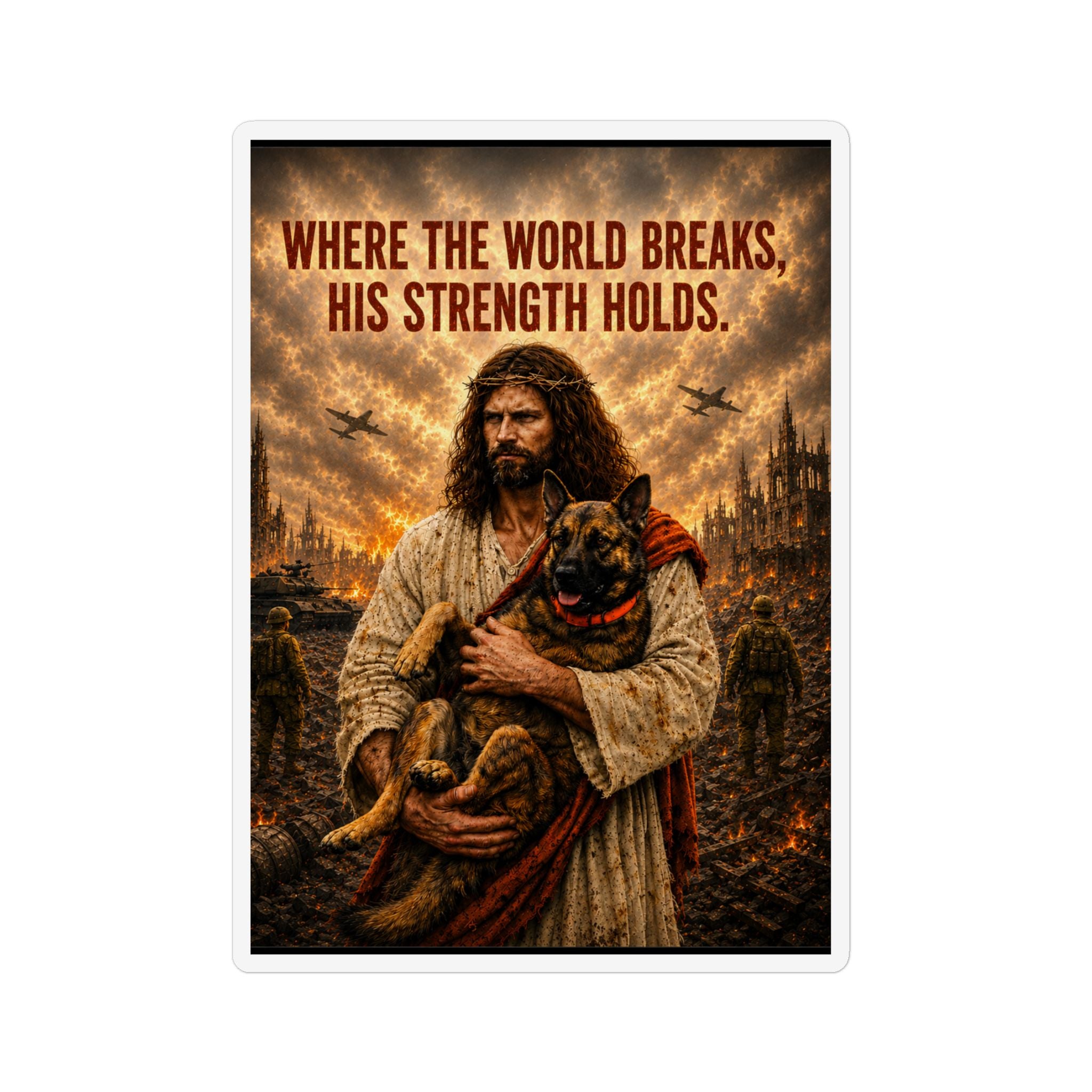 Where the World Breaks His Strength Holds - Christian Jesus with Dog Magnet