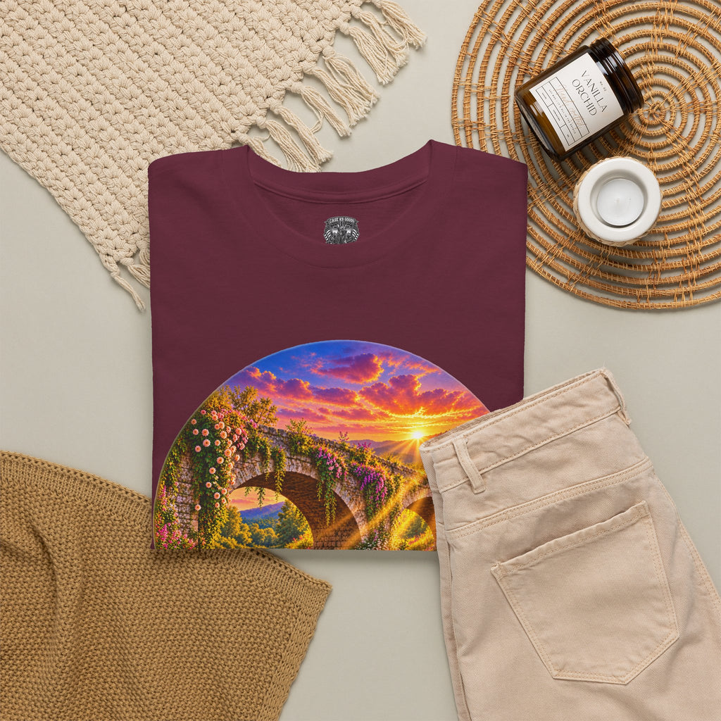 Inspirational Sunset Bridge Scenic T-Shirt — 'Faithful' Roadtrip Nature Tee
