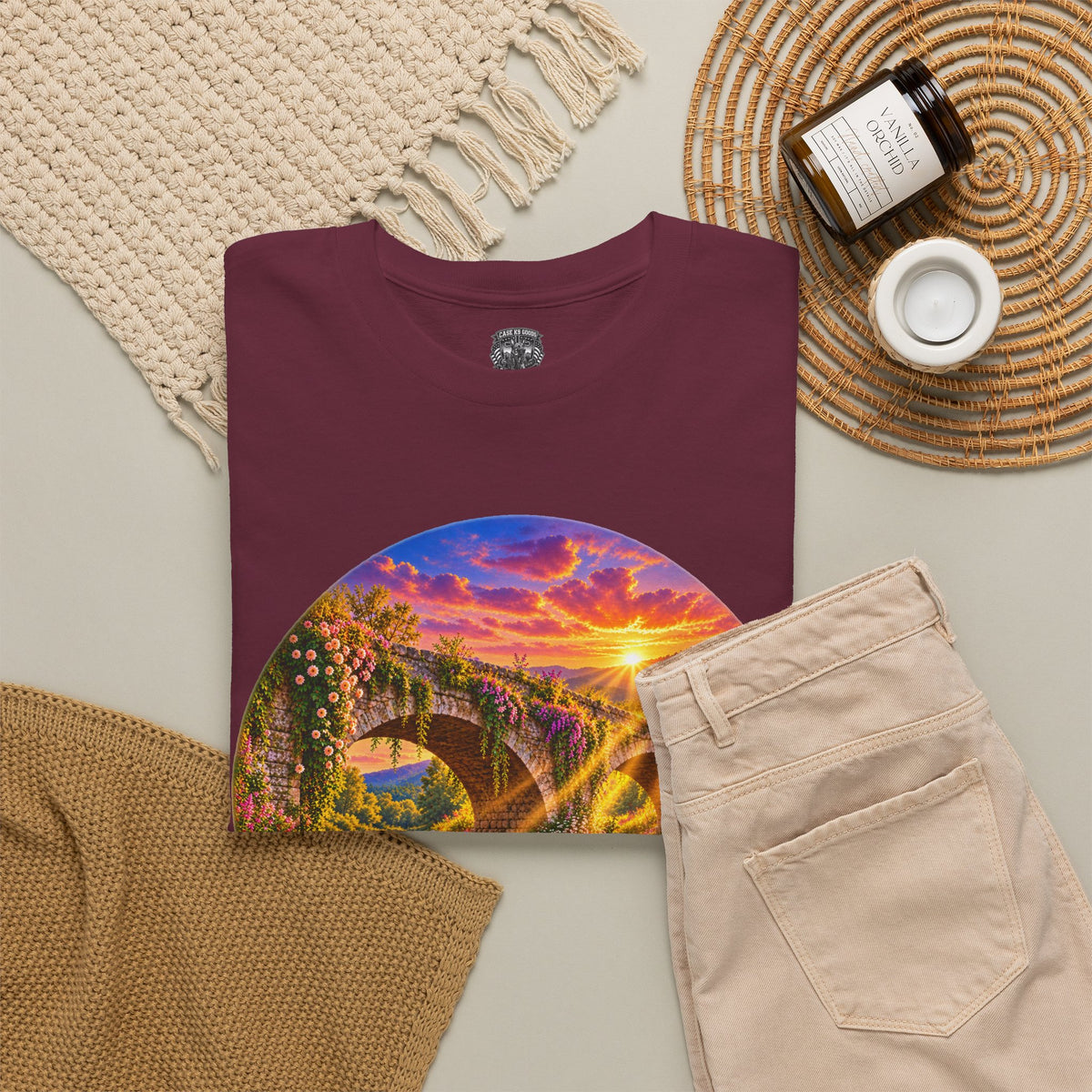 Inspirational Sunset Bridge Scenic T-Shirt — 'Faithful' Roadtrip Nature Tee
