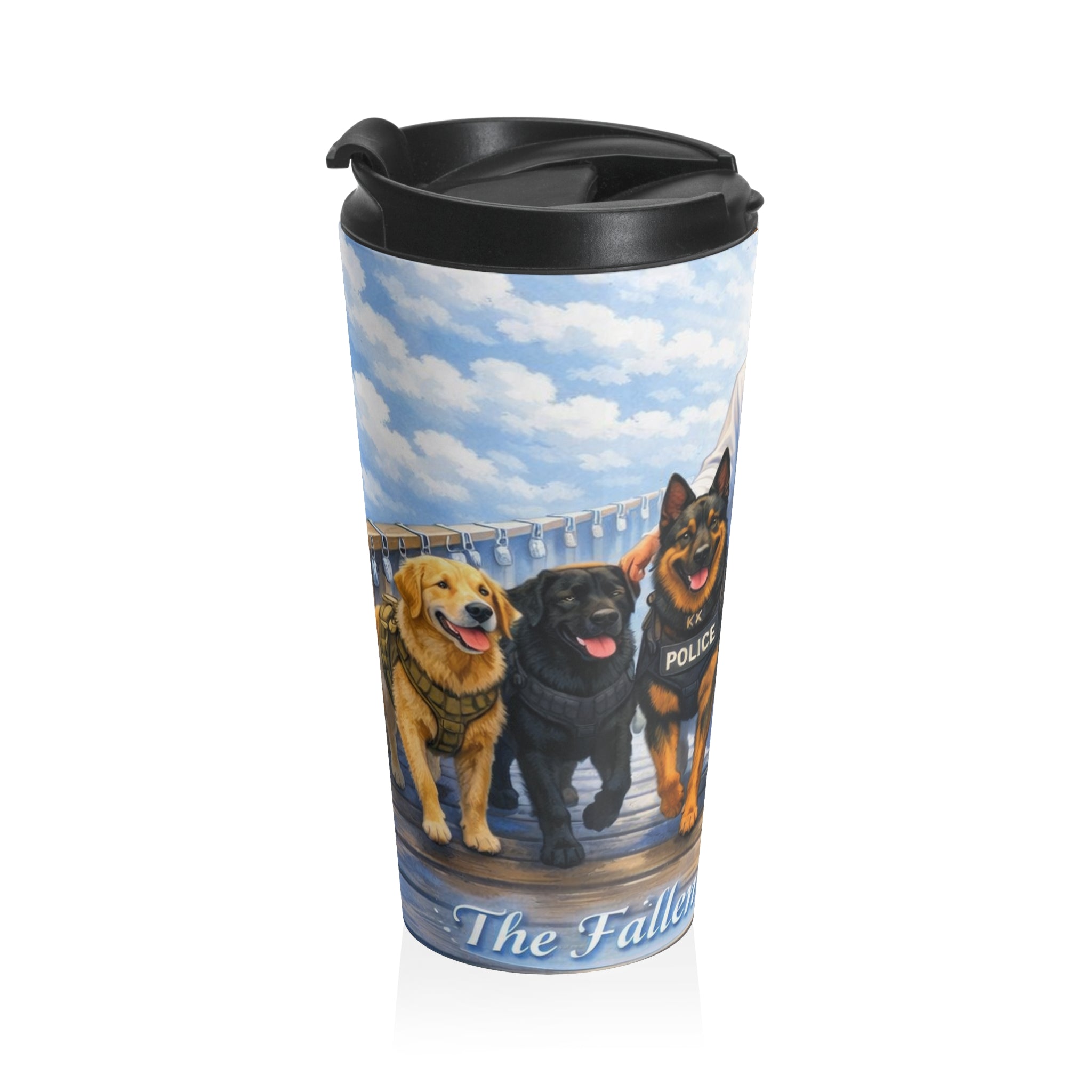 Jesus With K-9 Police Dogs Stainless Steel Travel Mug — Fallen Are Loved Memorial