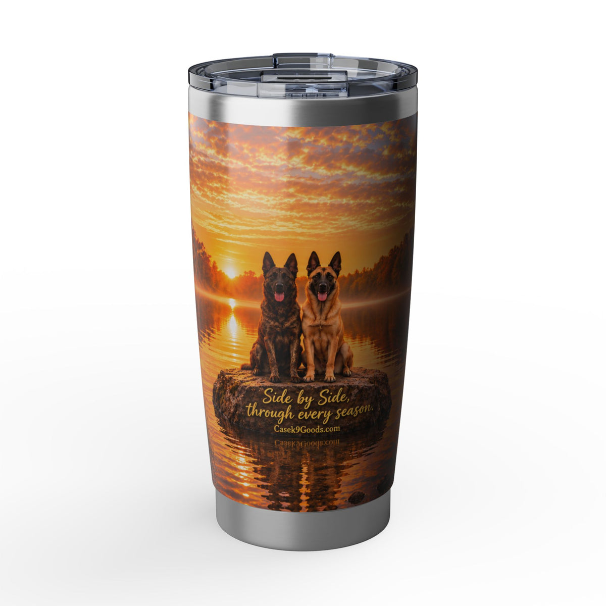 Dutch Shepherd Belguin Malinois Sunset 20oz Tumbler – 'Side by Side Through Every Sunset'