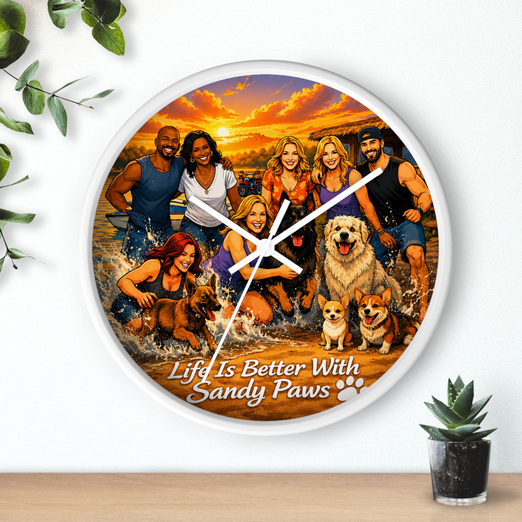 Wall Clock — "Life Is Better With Sandy Paws" Beach Dog Family Clock