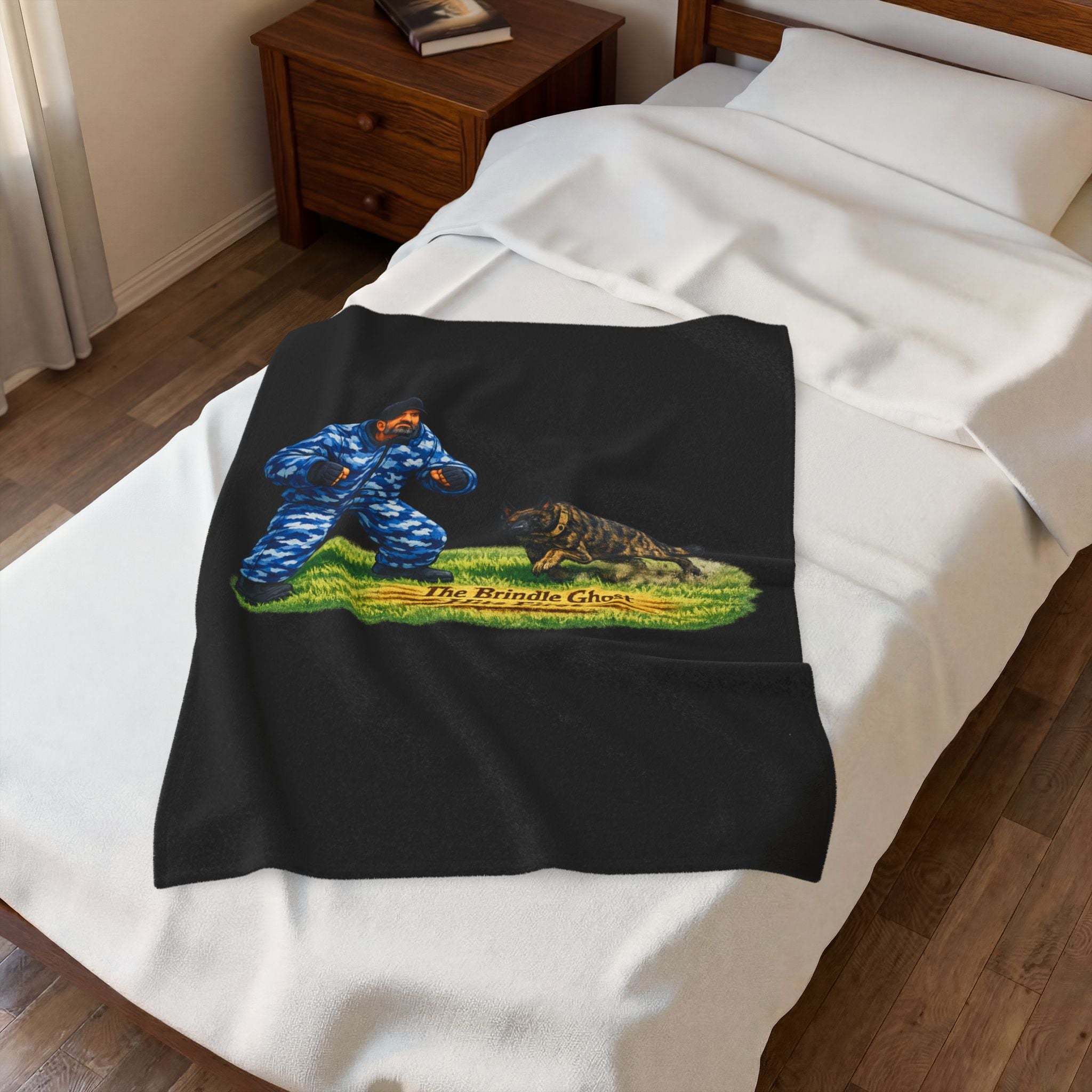 Velveteen Plush Blanket — "The Brindle Ghost Hits First" Graphic Throw
