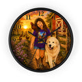 Farmhouse Kids Wall Clock — Girl with Dog & Rooster Sunset Scene
