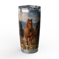 Wild Mustang 20oz Tumbler — Running Horses Mountain Sunset