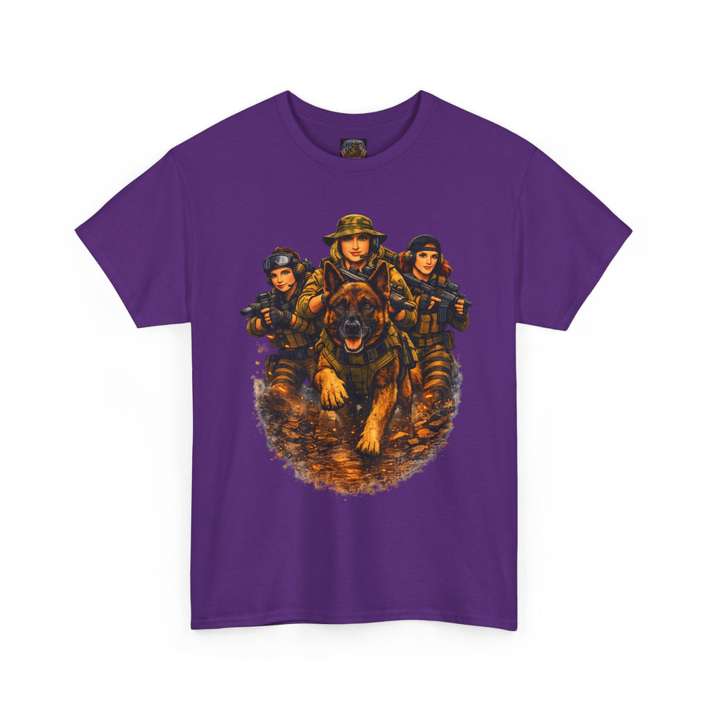 Military Women Portrait T-Shirt — Female Soldier K-9 Squad Graphic Tee