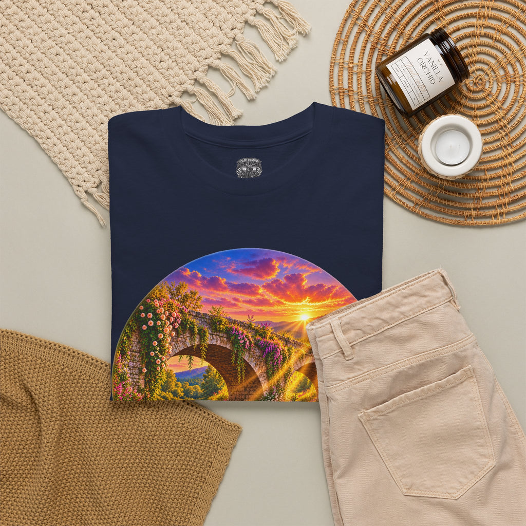 Inspirational Sunset Bridge Scenic T-Shirt — 'Faithful' Roadtrip Nature Tee