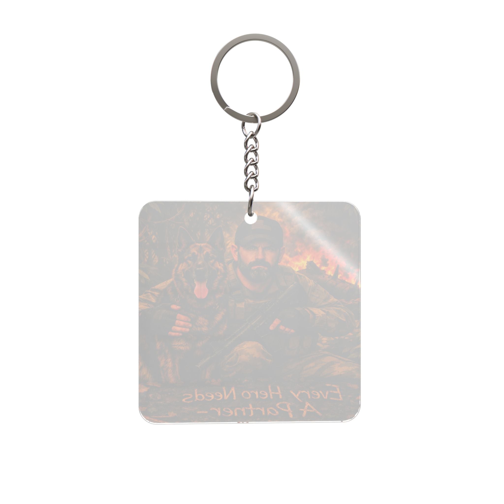 K9 Handler Keychain — "Every Hero Needs A Partner" Square Keychain