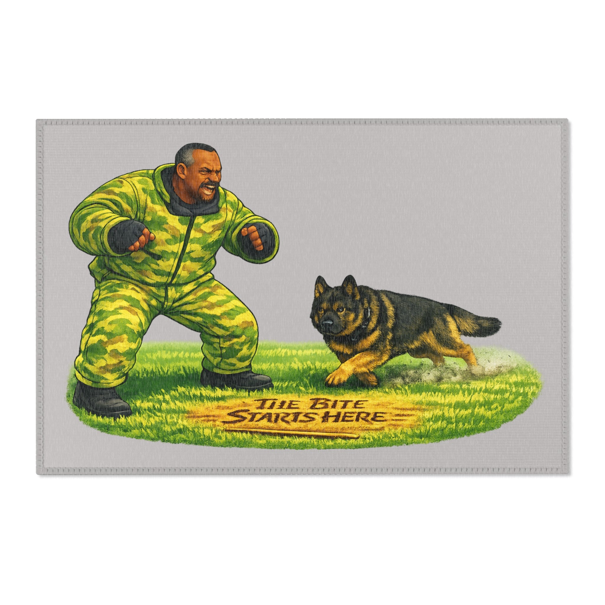 Dog Bite Decoy Training Area Rug — 'The Bite Starts Here' Doormat