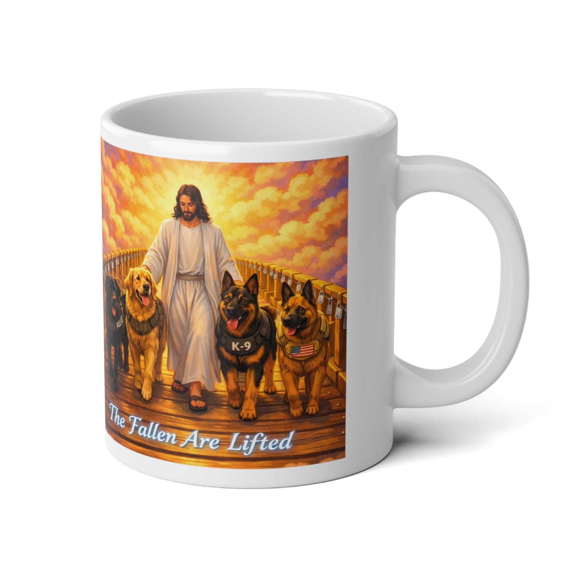 Christian Dog Lover 20oz Jumbo Mug — 'They Are Lifted, The Fallen' Memorial Pet Loss Coffee Cup