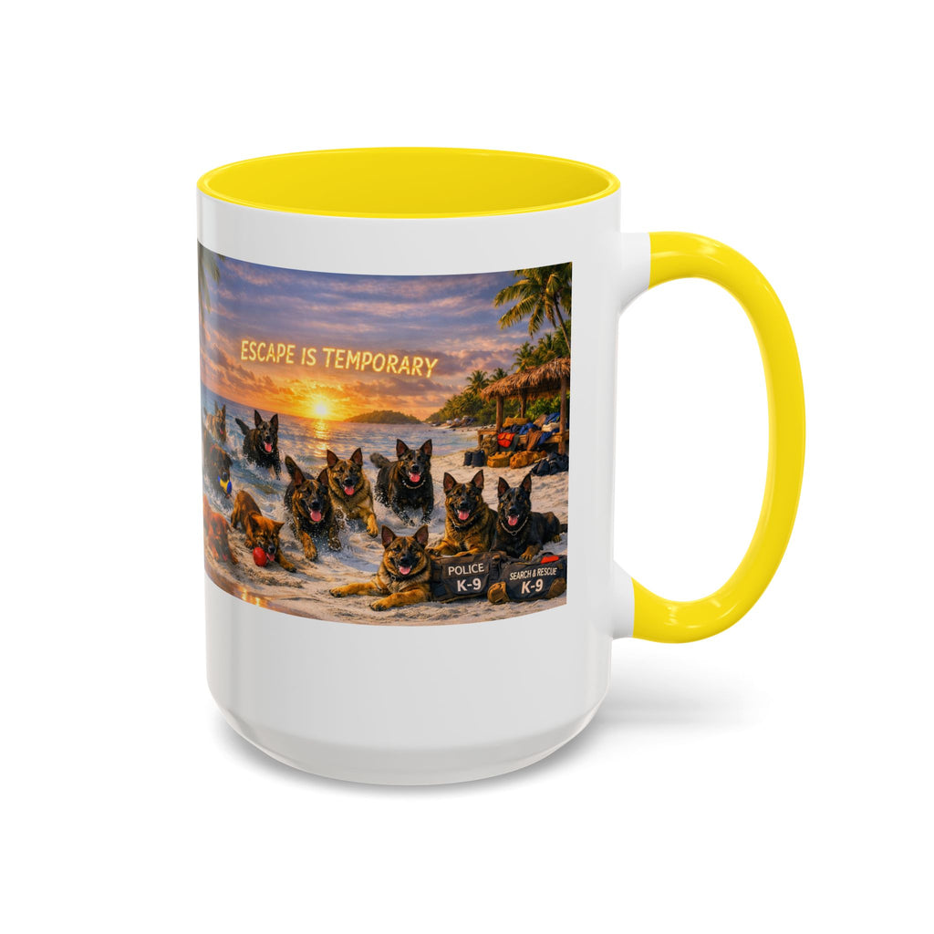 Dutch Shepherd Beach Coffee Mug — "Escape Is Temporary" Accent Mug (11/15oz)