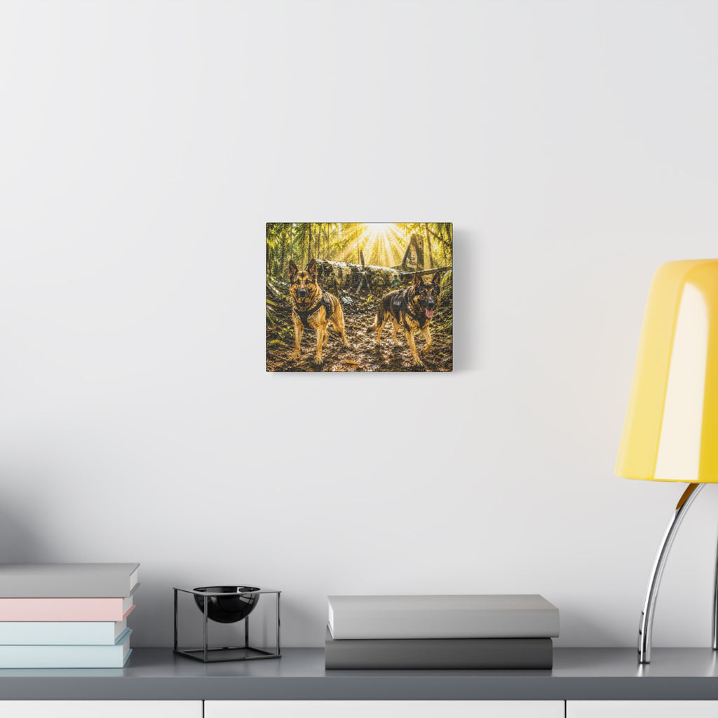 Military Search & Rescue Dogs Canvas Print — German Shepherd K9 Woodland Wall Art