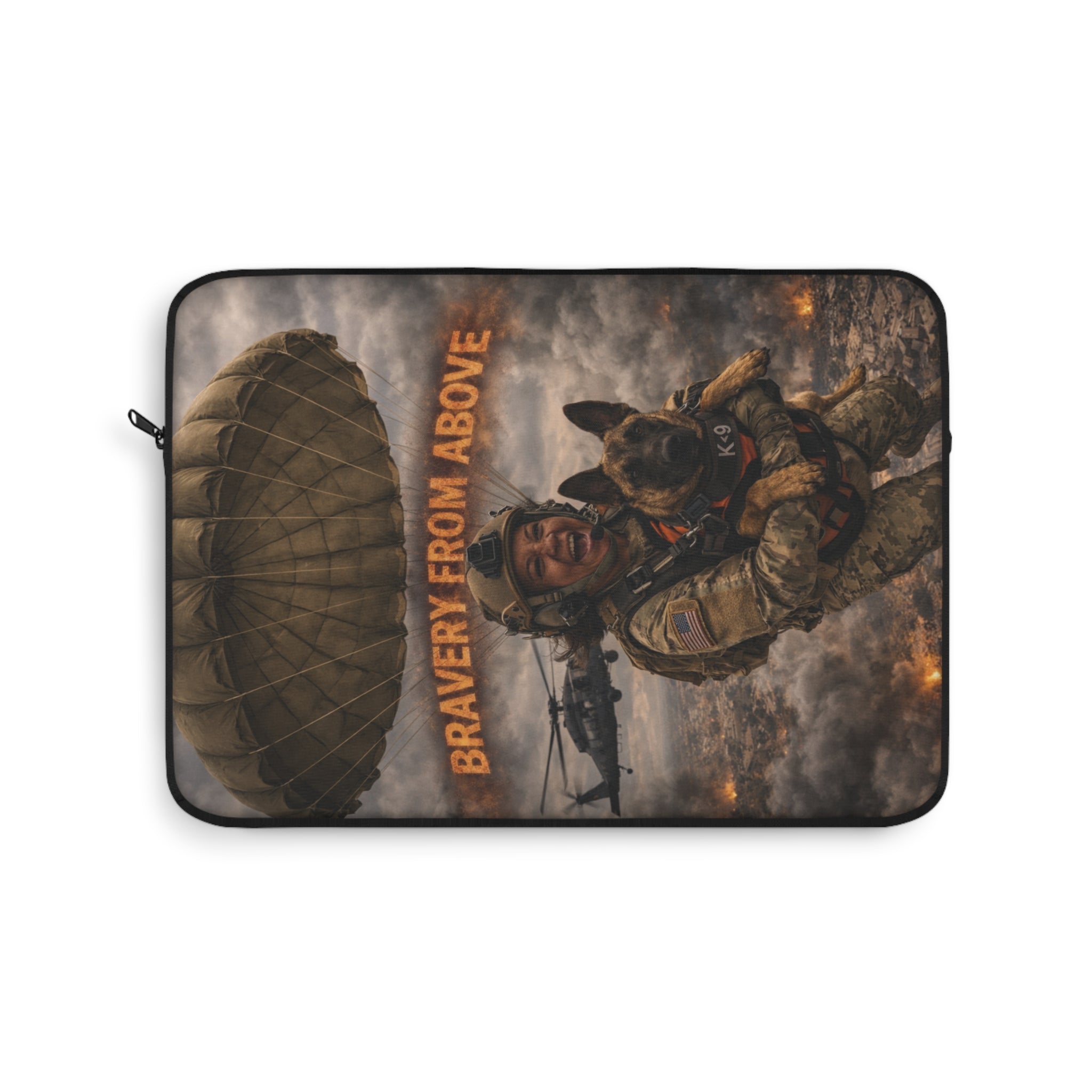 Bravery From Above Military Paratrooper Laptop Sleeve — Tactical Soldier & K9 Design