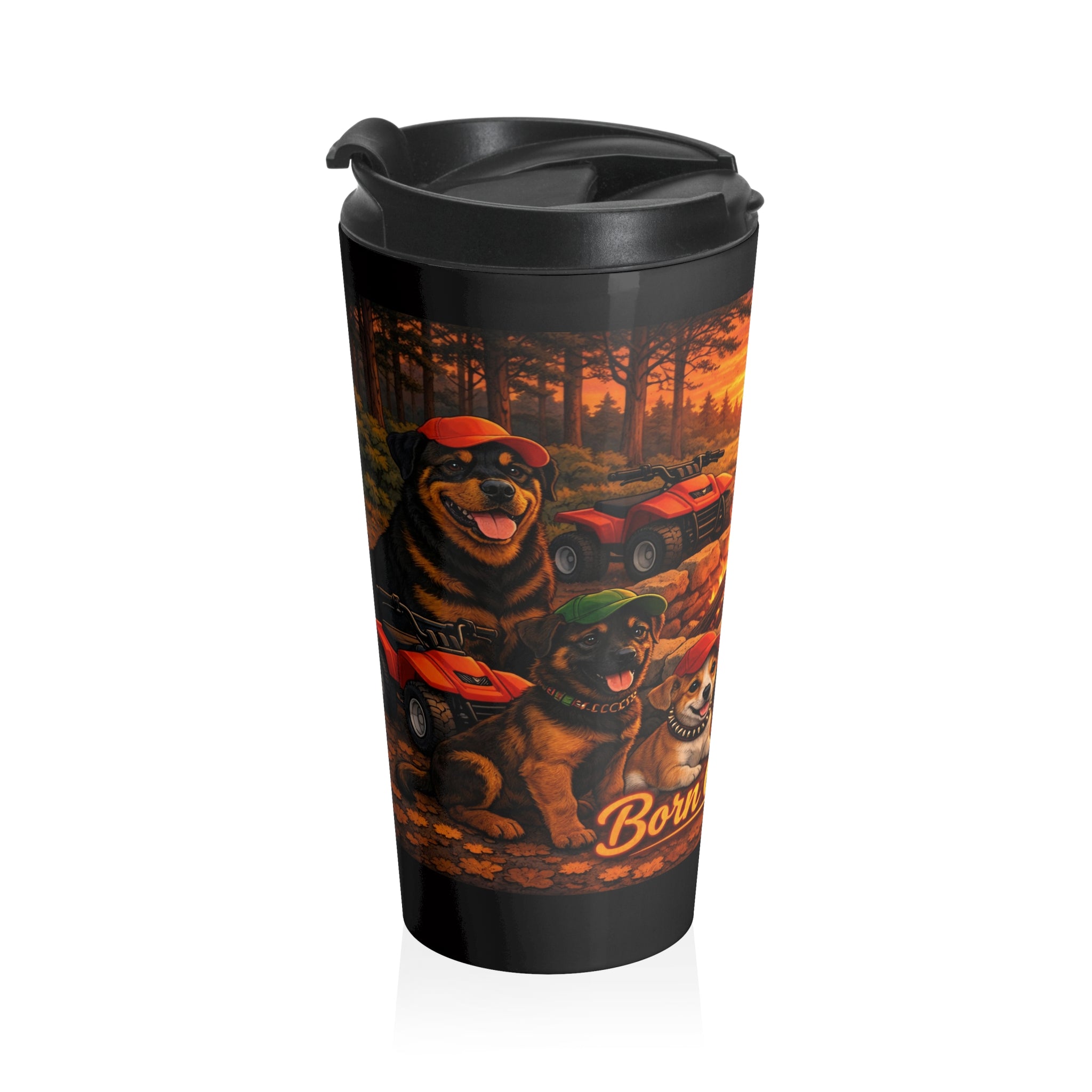 Born Country Campfire Travel Mug — Rustic Dogs & ATVs Stainless Steel Tumbler