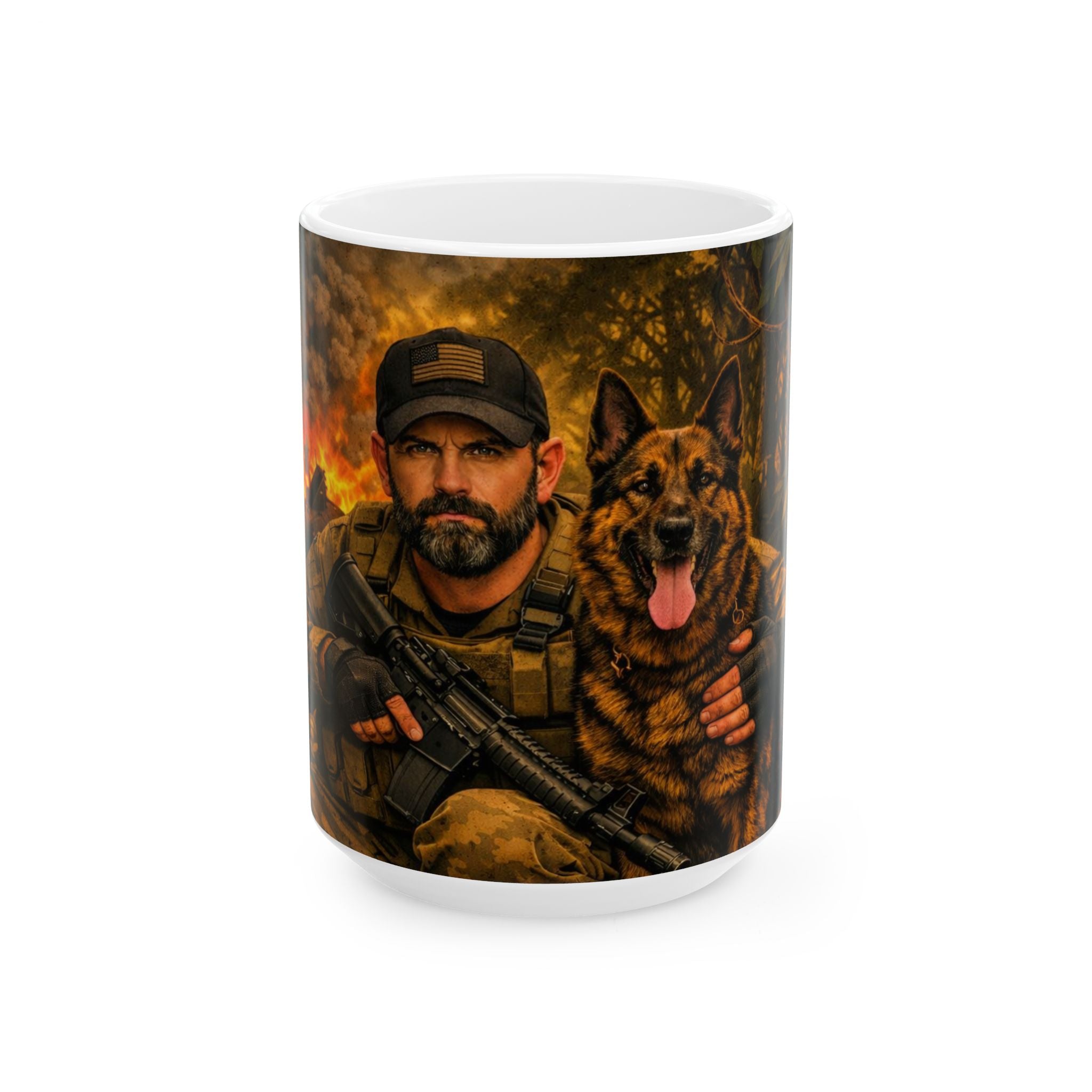 Tactical Soldier & K9 Ceramic Mug — Military Dog Lover Coffee Cup (11oz, 15oz)
