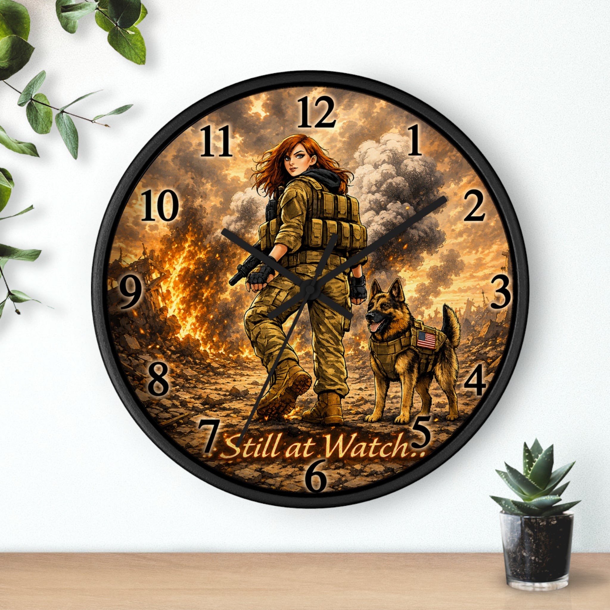 Still at Watch Wall Clock — Female Soldier with K9 Military Tribute