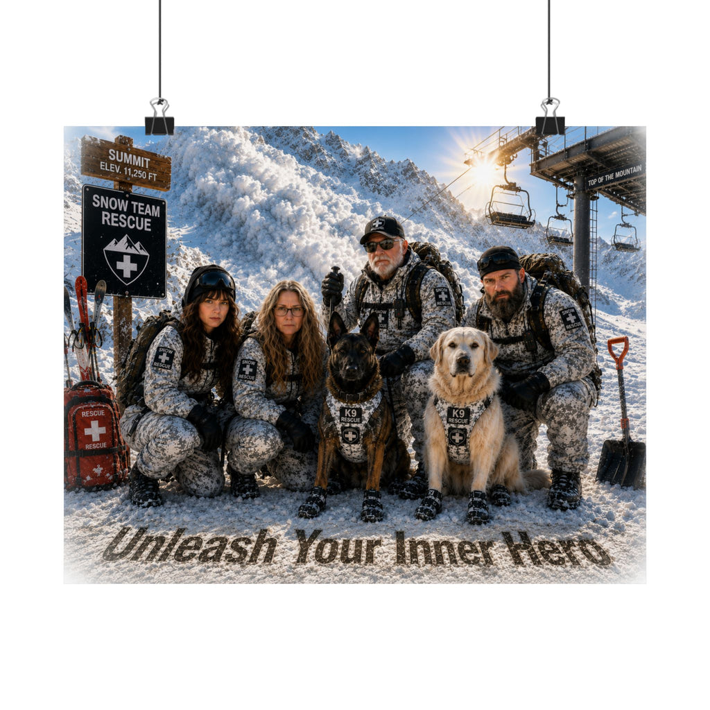 Satin Poster — "Unleash Your Inner Hero" Snow Team Rescue Wall Art